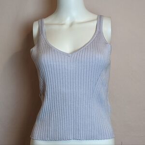 Monki Lilac Purple Ribbed Strappy V Neck Crop Top size Large